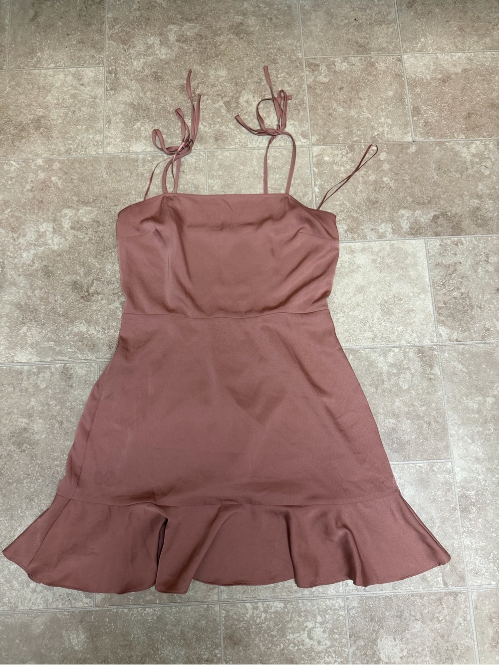 Express Mauve Tie-Strap Mini Dress with Ruffle Hem